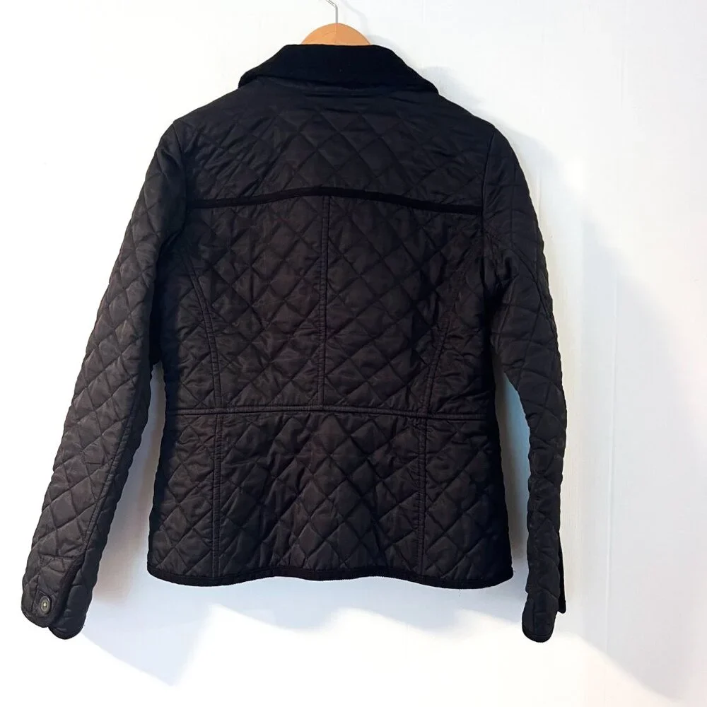 Boden Black Diamond Quilted Jacket with Corduroy Trim Size 6